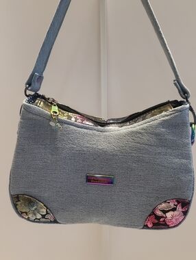 Handmade Denim And Cotton Mini Shoulder Bag in Light Blue